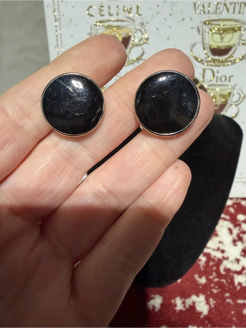 Classic Round Black and Silver Tone Cuff Links